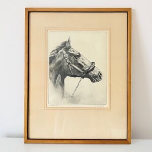 Whirlaway by artist Reinhold H. Palenske Vintage Framed Print Brown & Bigalow